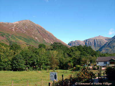 View from the Bed and Breakfast of An Darag and river Coe runs through it