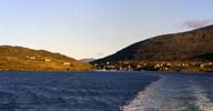 General view of the village of Tarbert leaving by the morning ferry for Uig, Skye