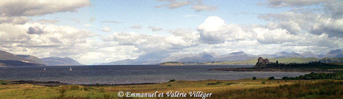 Duart Castle and a panoramic view towards mainland, Morven and the isle of Lismore