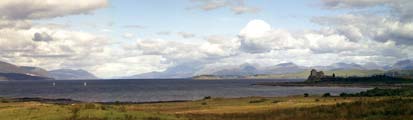 Duart Castle and a panoramic view towards mainland, Morven and the isle of Lismore