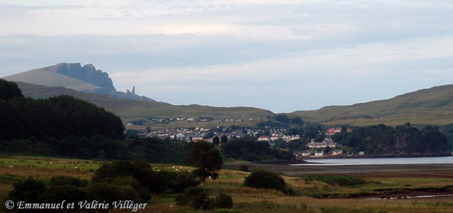 Arriving in Portree, general view with the Old Man of Storr above