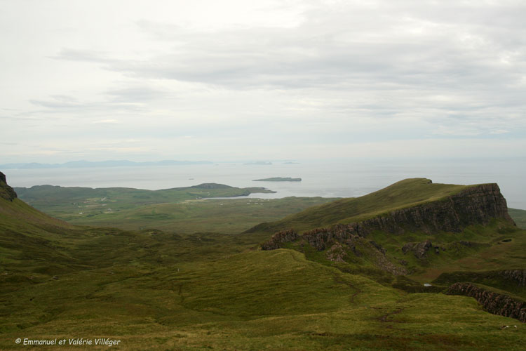 View from the footpath on the top of the Quiraing ridge. Looking at the Western Isles.